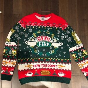 FRIENDS Central Perk Red and Green Crewneck Sweater for Christmas！L